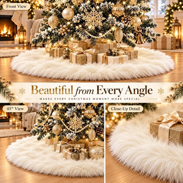 Alt view image 7 of 7 - 72 Inch Faux Fur Christmas Tree Skirt White Plush Skirt for Merry Christmas Party Christmas Tree Decoration