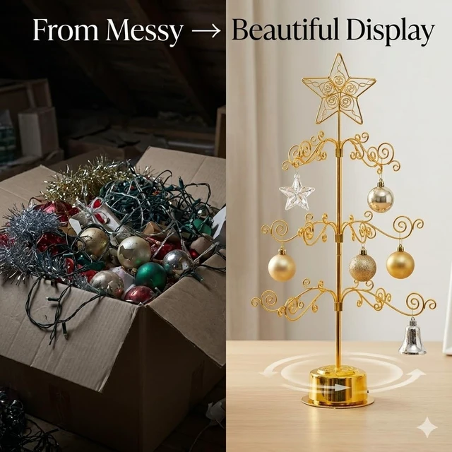 Alt view image 7 of 7 - 24" Rotating Ornament Tree Display Stand Metal Christmas Tree Gold