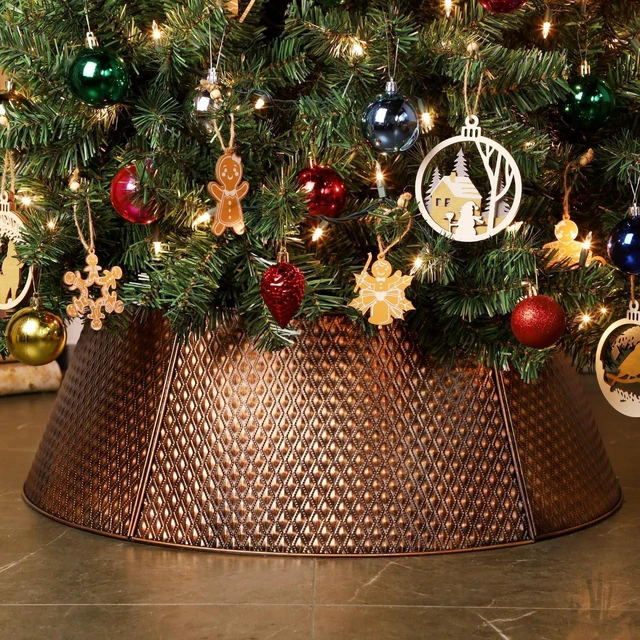 Main image of Metal Christmas Tree Collar, 20.8"/27.5" Inner Diameter Ring, Base Cover for Trees Up to 7.5Ft, Skirt Base Stand Protection from Pets (Bronze)