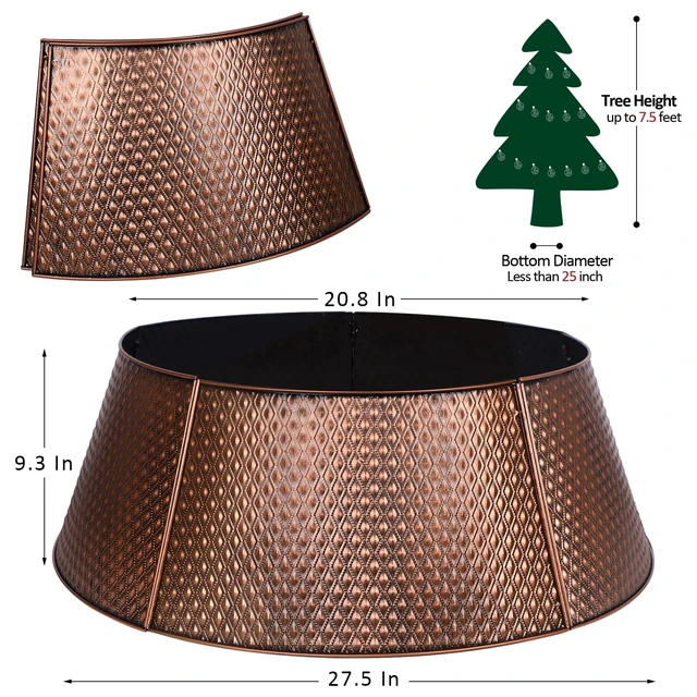 Alt view image 2 of 7 - Metal Christmas Tree Collar, 20.8"/27.5" Inner Diameter Ring, Base Cover for Trees Up to 7.5Ft, Skirt Base Stand Protection from Pets (Bronze)