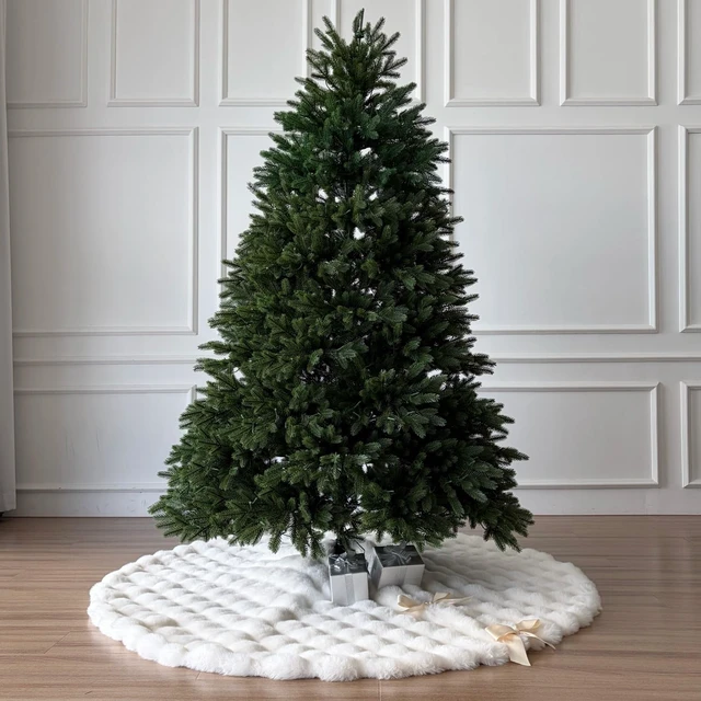 Alt view image 2 of 7 - 60-Inch Puff Quilt Plush Faux Fur Christmas Tree Skirt, Cream
Fits 6 to 7.5 Ft Trees, Shed-Resistant Tufted Pile, Foam Padding, Microfiber Backing, Satin Ribbon Ties, Gift Box Packaging
