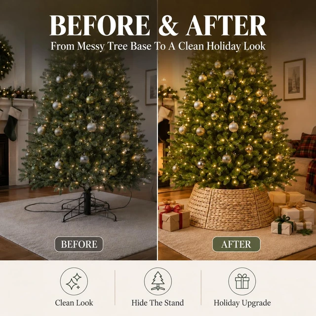Alt view image 2 of 7 - Christmas Tree Collar 28 Inch, Woven Rattan Tree Skirt for Artificial Trees