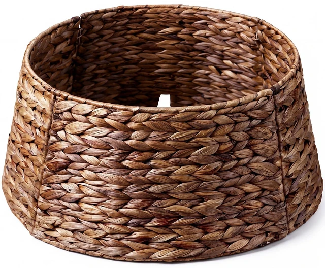 Main image of 24" Rattan Christmas Small Tree Collar for 4-6ft Artificial Trees, Hand-Woven Wicker Tree Skirt Base Cover with Cord, Hyacinth Rustic Farmhouse Decor for Pencil Trees(Brown Wash)