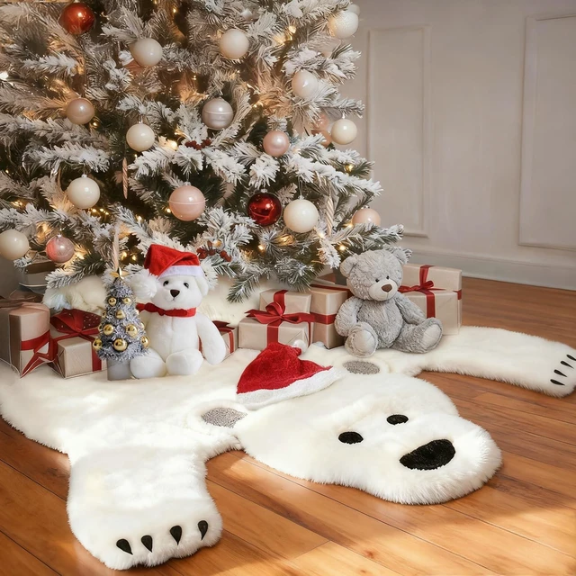Main image of 48Inch White Faux Fur Polar Bear Christmas Tree Skirt for Xmas Home Decor