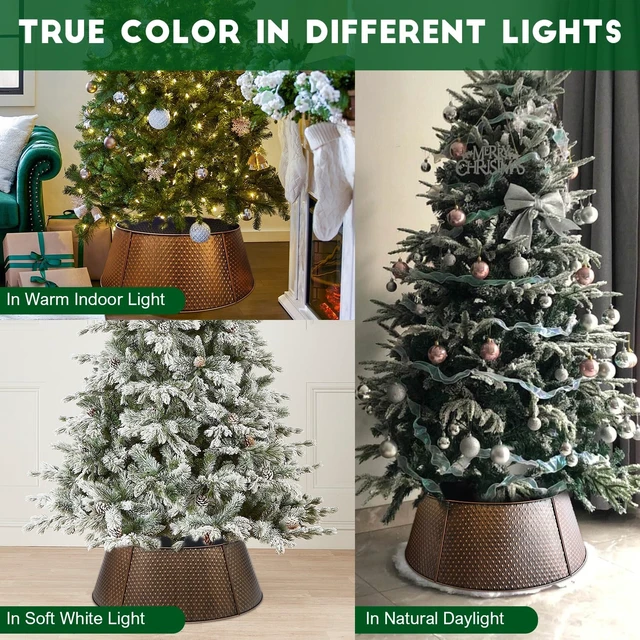 Alt view image 4 of 7 - Metal Christmas Tree Collar, 20.8"/27.5" Inner Diameter Ring, Base Cover for Trees Up to 7.5Ft, Skirt Base Stand Protection from Pets (Bronze)