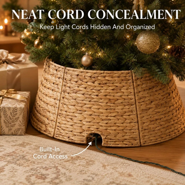 Alt view image 3 of 7 - Christmas Tree Collar 28 Inch, Woven Rattan Tree Skirt for Artificial Trees