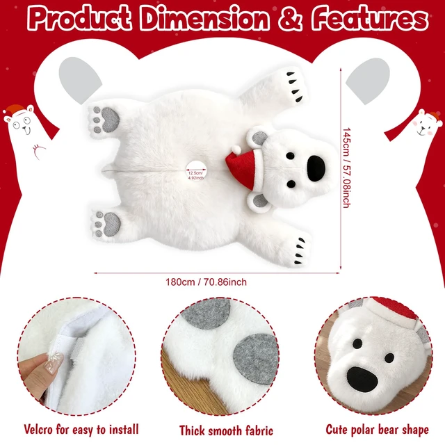 Alt view image 2 of 7 - 48Inch White Faux Fur Polar Bear Christmas Tree Skirt for Xmas Home Decor