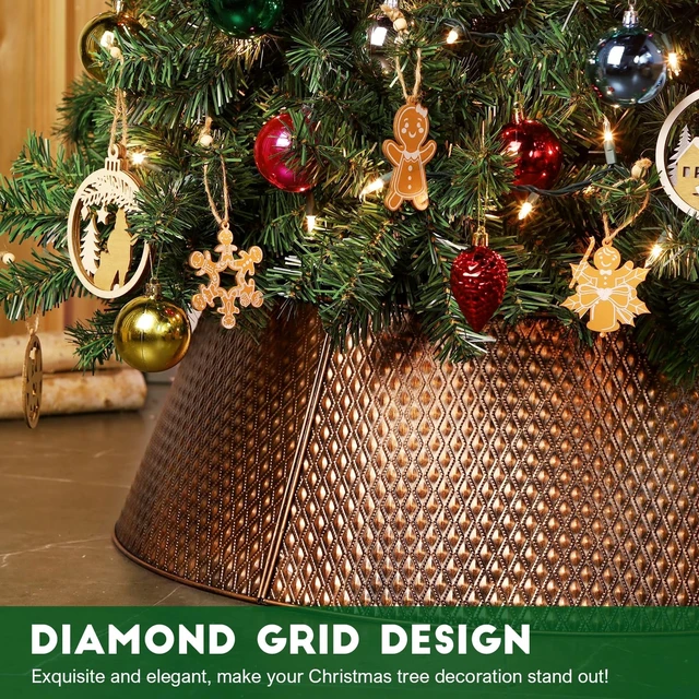 Alt view image 5 of 7 - Metal Christmas Tree Collar, 20.8"/27.5" Inner Diameter Ring, Base Cover for Trees Up to 7.5Ft, Skirt Base Stand Protection from Pets (Bronze)