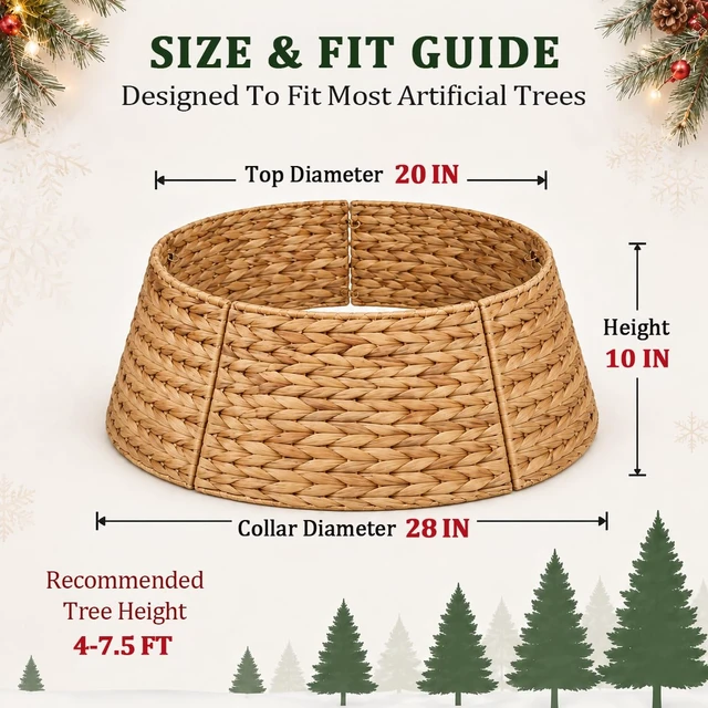 Alt view image 4 of 7 - Christmas Tree Collar 28 Inch, Woven Rattan Tree Skirt for Artificial Trees