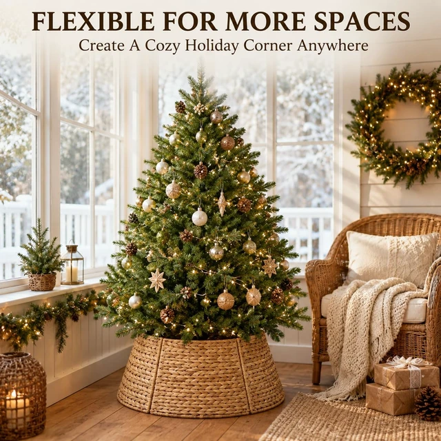 Alt view image 5 of 7 - Christmas Tree Collar 28 Inch, Woven Rattan Tree Skirt for Artificial Trees