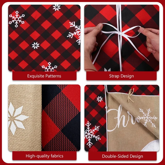 Alt view image 3 of 7 - 72 Inch Christmas Tree Skirt, Buffalo Plaid Tree Skirt for 7.5 ft Tree to 12ft Tree, Double Sided Burlap Tree Skirt Snowflake Xmas Tree Skirts for Winter Rustic Boho Farmhouse Tree Decor