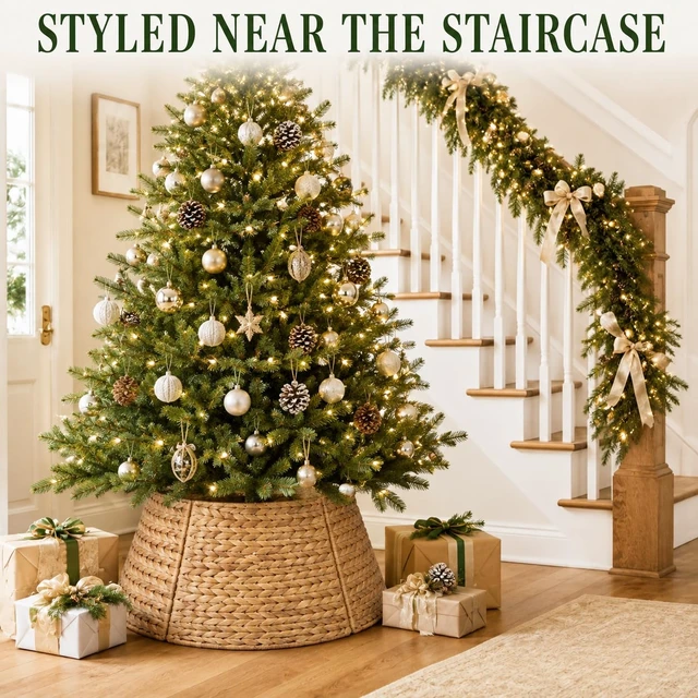 Alt view image 6 of 7 - Christmas Tree Collar 28 Inch, Woven Rattan Tree Skirt for Artificial Trees
