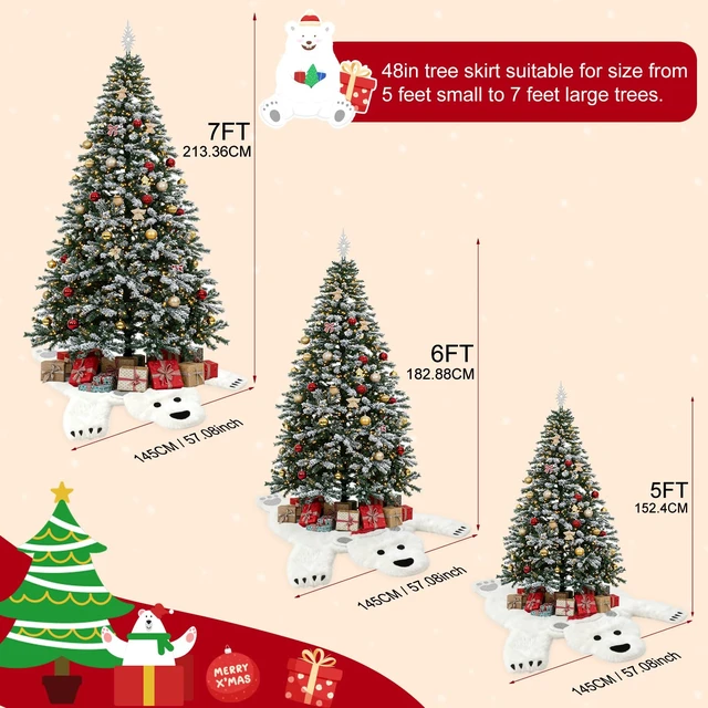 Alt view image 4 of 7 - 48Inch White Faux Fur Polar Bear Christmas Tree Skirt for Xmas Home Decor