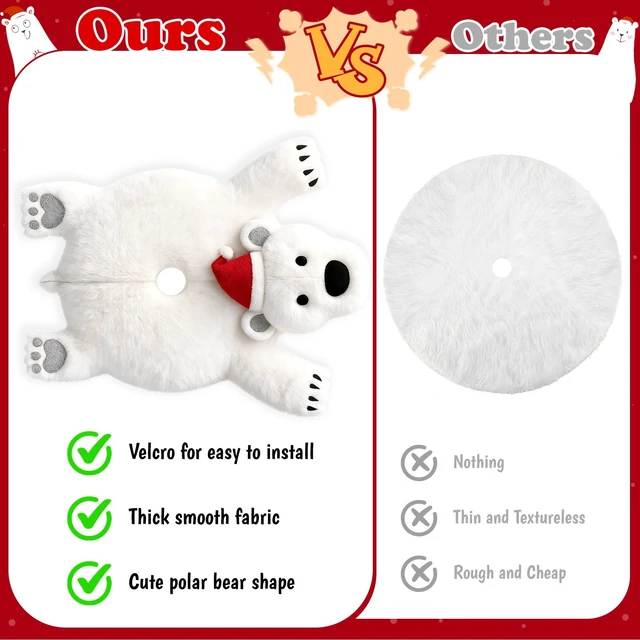 Alt view image 5 of 7 - 48Inch White Faux Fur Polar Bear Christmas Tree Skirt for Xmas Home Decor