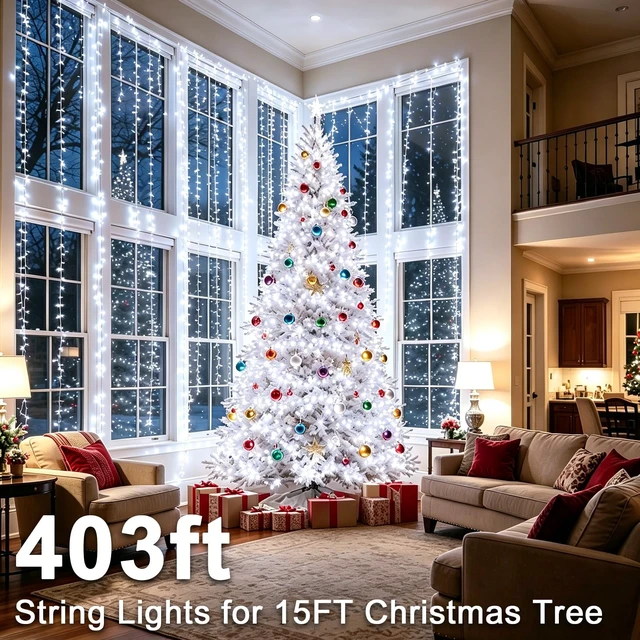 Alt view image 2 of 7 - 403ft 1000 LED String Lights Outdoor Christmas Lights 8 Modes & Timer Fairy Light Plug in Waterproof LED String Lights for Xmas Yard Tree Wedding Party Holiday Decorations (Cool White)