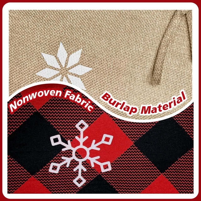 Alt view image 5 of 7 - 72 Inch Christmas Tree Skirt, Buffalo Plaid Tree Skirt for 7.5 ft Tree to 12ft Tree, Double Sided Burlap Tree Skirt Snowflake Xmas Tree Skirts for Winter Rustic Boho Farmhouse Tree Decor