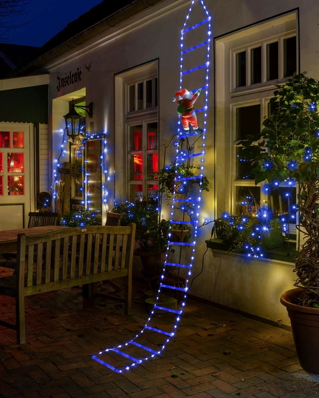 Main image of LED Christmas Lights - 10ft Christmas Decorative Ladder Lights with Santa Claus, Xmas Decorations Light for Indoor Outdoor, Window, Garden, Home, Wall, Xmas Tree Decor -Blue