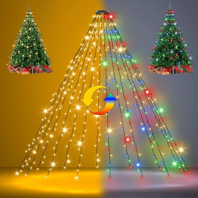 Main image of Christmas Tree Lights with Remote, 9.8ft 592LED Christmas Lights Color Changing 16 Lines Warm White & MultiColor 11 Modes Dimmable Timer Memory Function Waterproof for 8-10ft Tree Indoor Outdoor Decor