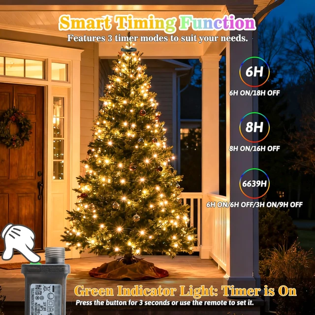 Alt view image 3 of 7 - Christmas Tree Lights with Remote, 9.8ft 592LED Christmas Lights Color Changing 16 Lines Warm White & MultiColor 11 Modes Dimmable Timer Memory Function Waterproof for 8-10ft Tree Indoor Outdoor Decor