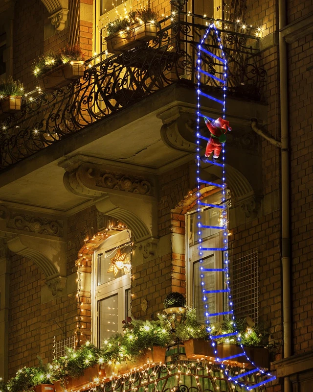 Alt view image 3 of 7 - LED Christmas Lights - 10ft Christmas Decorative Ladder Lights with Santa Claus, Xmas Decorations Light for Indoor Outdoor, Window, Garden, Home, Wall, Xmas Tree Decor -Blue