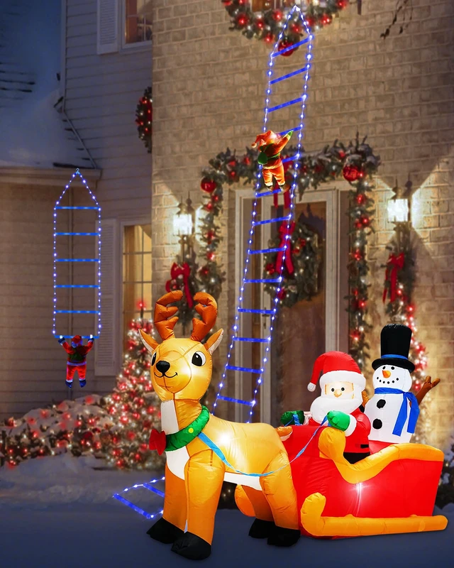 Alt view image 4 of 7 - LED Christmas Lights - 10ft Christmas Decorative Ladder Lights with Santa Claus, Xmas Decorations Light for Indoor Outdoor, Window, Garden, Home, Wall, Xmas Tree Decor -Blue