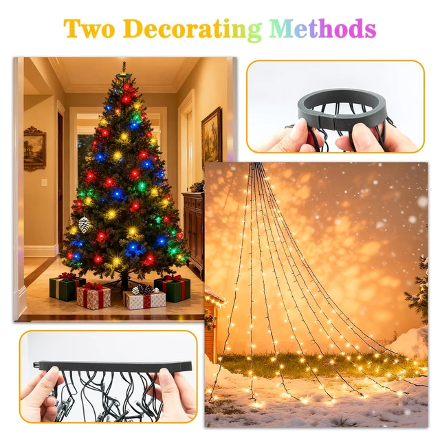 Alt view image 4 of 7 - Christmas Tree Lights with Remote, 9.8ft 592LED Christmas Lights Color Changing 16 Lines Warm White & MultiColor 11 Modes Dimmable Timer Memory Function Waterproof for 8-10ft Tree Indoor Outdoor Decor