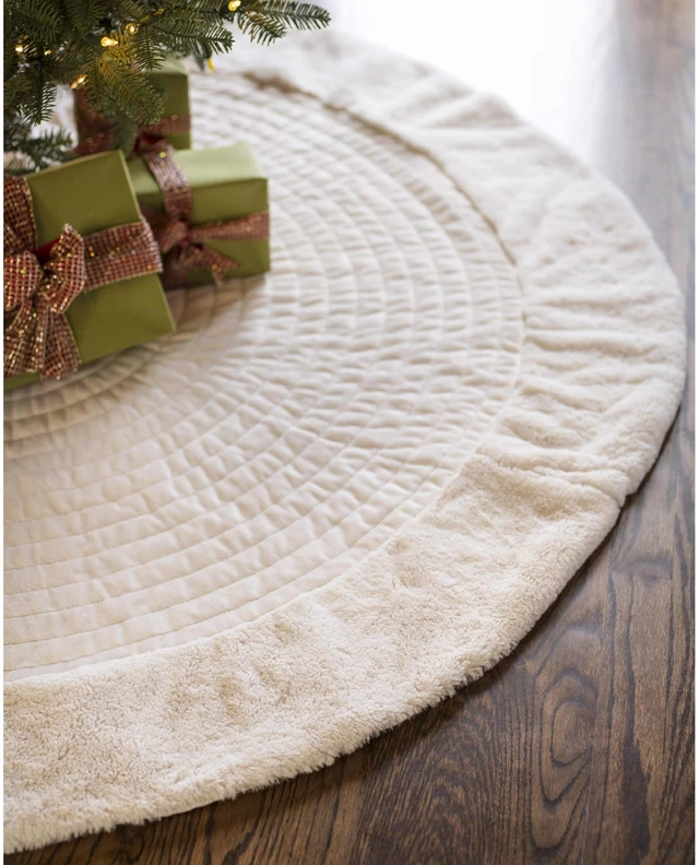 Main image of Berkshire Christmas Ivory Tree Skirt - Elegant Quilted Tree Base that Beautifully Conceals Your Stand and Enhances Your Holiday Decorating, Ivory, 60"