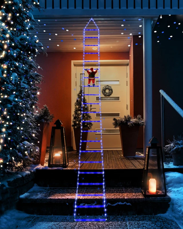 Alt view image 6 of 7 - LED Christmas Lights - 10ft Christmas Decorative Ladder Lights with Santa Claus, Xmas Decorations Light for Indoor Outdoor, Window, Garden, Home, Wall, Xmas Tree Decor -Blue