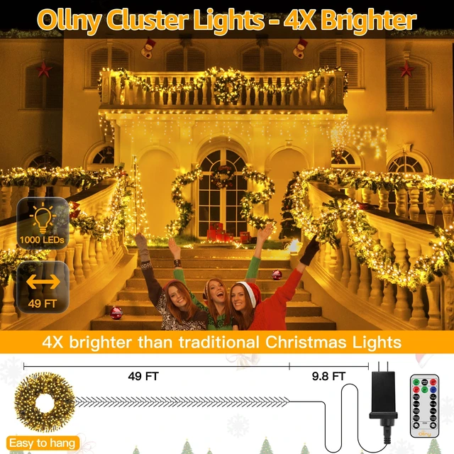 Alt view image 2 of 7 - Cluster Lights Christmas 1000LED 49FT, Plug in Tree Light with Remote