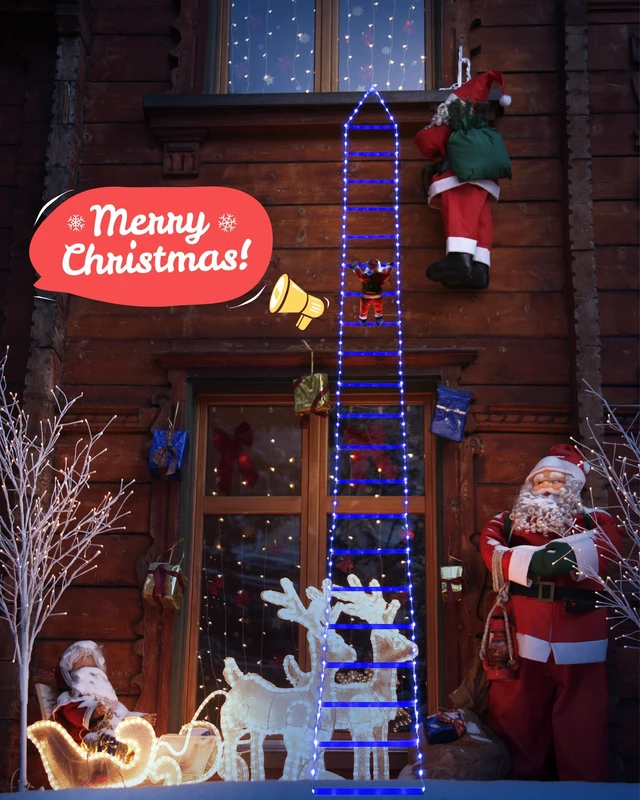 Alt view image 7 of 7 - LED Christmas Lights - 10ft Christmas Decorative Ladder Lights with Santa Claus, Xmas Decorations Light for Indoor Outdoor, Window, Garden, Home, Wall, Xmas Tree Decor -Blue