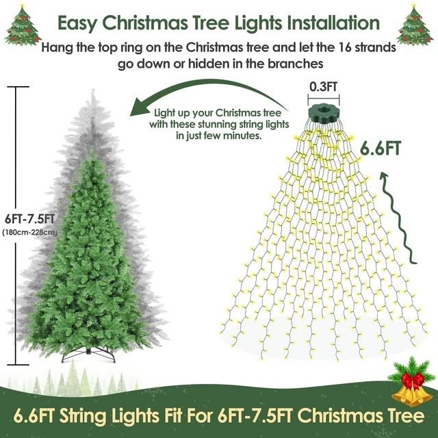 Alt view image 4 of 7 - Christmas Tree String Lights, 400 LEDs 6.6FT x 16 Strands 11 Modes