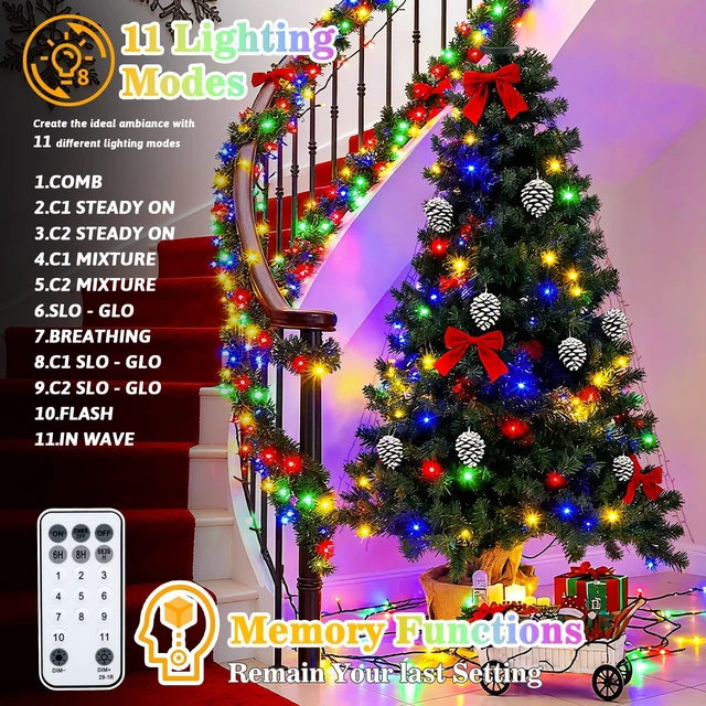 Alt view image 7 of 7 - Christmas Tree Lights with Remote, 9.8ft 592LED Christmas Lights Color Changing 16 Lines Warm White & MultiColor 11 Modes Dimmable Timer Memory Function Waterproof for 8-10ft Tree Indoor Outdoor Decor