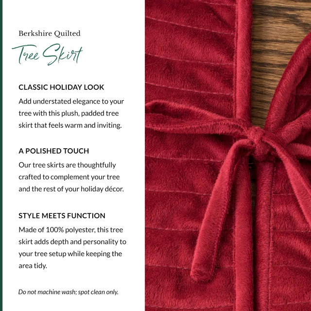 Alt view image 3 of 7 - Berkshire Christmas Cardinal Tree Skirt - Elegant Quilted Tree Base that Beautifully Conceals Your Stand and Enhances Your Holiday Decorating, Cardinal, 60"