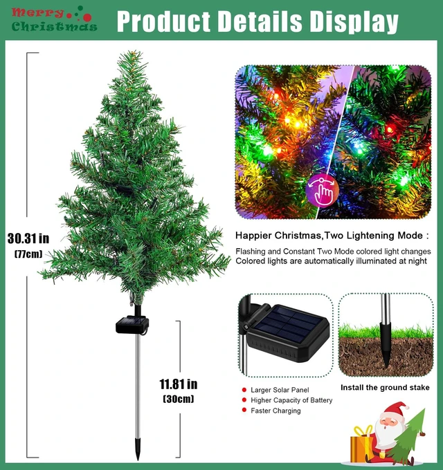 Alt view image 3 of 5 - Solar Christmas Tree Outdoor Decor, 4 Pack Waterproof Solar Xmas Decorations Garden Stake Lights, Multi-Color LED Artificial Prelit Christmas Décor for Outside Landscape Pathway Porch Yard Holiday