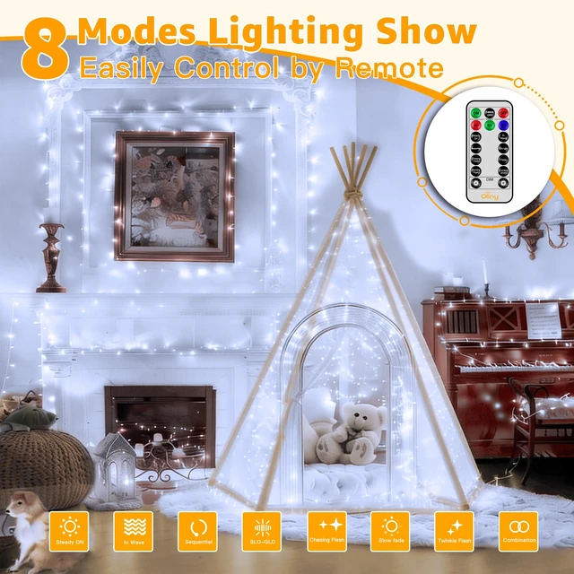Alt view image 3 of 7 - 262FT 800LED White Christmas Lights Outdoor Indoor Plug in
8 Modes Fairy Light with Remote Waterproof Timers Dimmable LED String Lights for Bedroom Classroom Christmas Tree Decoration
