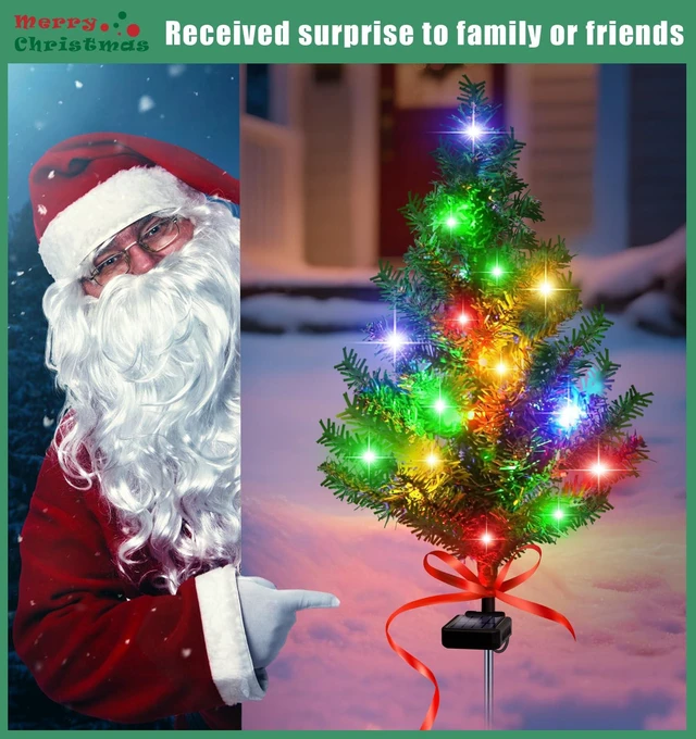 Alt view image 5 of 5 - Solar Christmas Tree Outdoor Decor, 4 Pack Waterproof Solar Xmas Decorations Garden Stake Lights, Multi-Color LED Artificial Prelit Christmas Décor for Outside Landscape Pathway Porch Yard Holiday