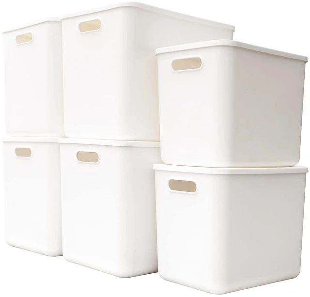Main image of Plastic Storage Baskets Bins Boxes With Lids,Organizing Container White Storage Organizer Bins For Shelves Drawers Desktop Playroom Classroom Office,6-Pack(4XL+2L)