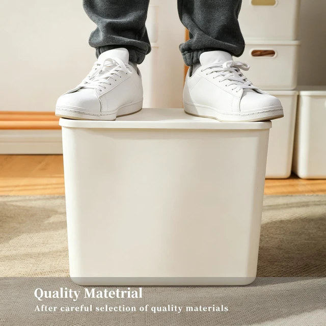Alt view image 4 of 7 - Plastic Storage Baskets Bins Boxes With Lids,Organizing Container White Storage Organizer Bins For Shelves Drawers Desktop Playroom Classroom Office,6-Pack(4XL+2L)