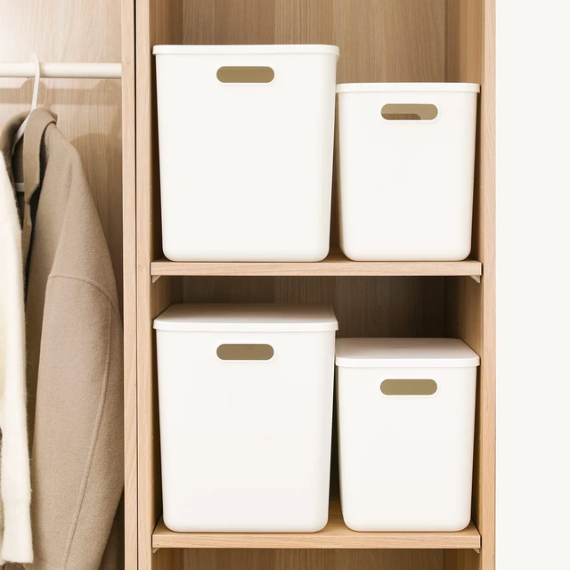 Alt view image 7 of 7 - Plastic Storage Baskets Bins Boxes With Lids,Organizing Container White Storage Organizer Bins For Shelves Drawers Desktop Playroom Classroom Office,6-Pack(4XL+2L)