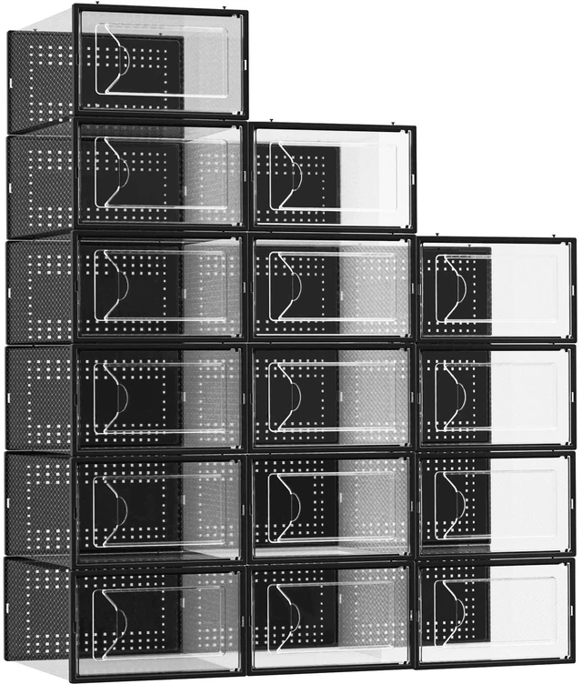 Main image of 15 Pack Shoe Storage Organizer Box Container Clear Plastic Stackable