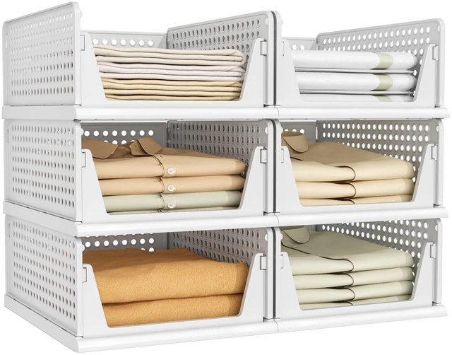 Main image of 6 Pack Closet Organizer Storage Bins Stackable Plastic Drawer Shelf