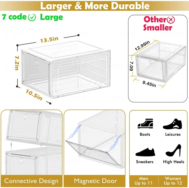 Alt view image 2 of 7 - Large Thick Clear Shoe Organizer, Magnetic Door Stackable Shoe Storage Box
Foldable Shoe Storage Boxes for Sneakers & Boots, Space-Saving Closet Shoe Cabinet with Clear Magnetic Door, 9 Pack White