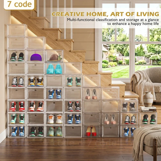 Alt view image 4 of 7 - Large Thick Clear Shoe Organizer, Magnetic Door Stackable Shoe Storage Box
Foldable Shoe Storage Boxes for Sneakers & Boots, Space-Saving Closet Shoe Cabinet with Clear Magnetic Door, 9 Pack White