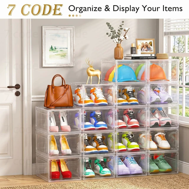 Alt view image 5 of 7 - Large Thick Clear Shoe Organizer, Magnetic Door Stackable Shoe Storage Box
Foldable Shoe Storage Boxes for Sneakers & Boots, Space-Saving Closet Shoe Cabinet with Clear Magnetic Door, 9 Pack White