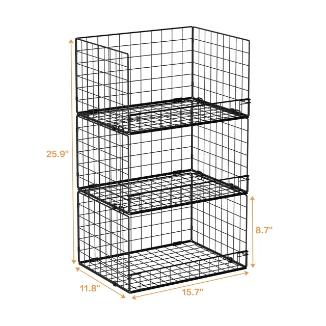 Alt view image 6 of 7 - 3-Tier Stackable Closet Organizers and Storage Shelves, Foldable Closet Shelf Organizer, Stackable Storage Bins Drawers for Closet Organizer System, Black