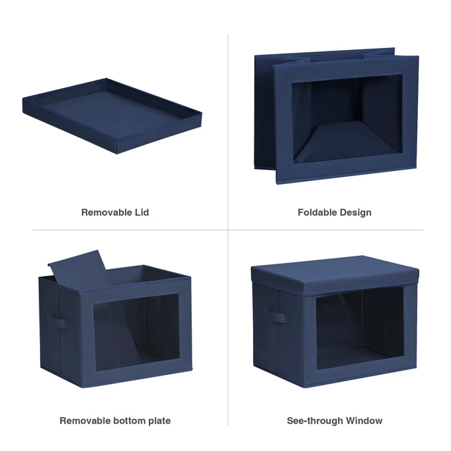 Alt view image 7 of 7 - Stackable Storage Bins with Lids - Large Storage Box with Lids, Foldable Closet Boxes for Organizing, Wardrobe Clothes Organizer with Window, Cubes Bins for Living Room, 4 Pack, Navy Blue