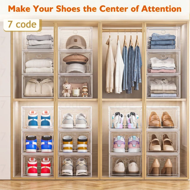 Alt view image 7 of 7 - Large Thick Clear Shoe Organizer, Magnetic Door Stackable Shoe Storage Box
Foldable Shoe Storage Boxes for Sneakers & Boots, Space-Saving Closet Shoe Cabinet with Clear Magnetic Door, 9 Pack White