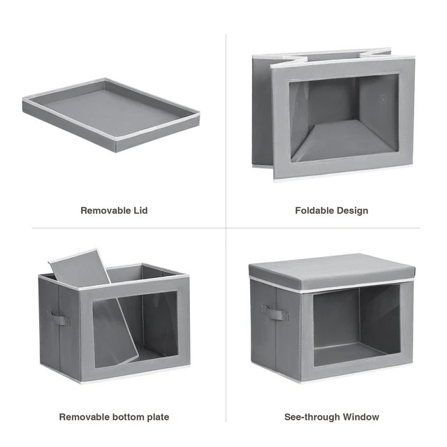 Alt view image 7 of 7 - Stackable Storage Bins with Lids - Medium Storage Box with Lids, Foldable Closet Boxes for Organizing, Wardrobe Clothes Organizer with Window, Cubes Bins for Living Room, 5 Pack, Grey