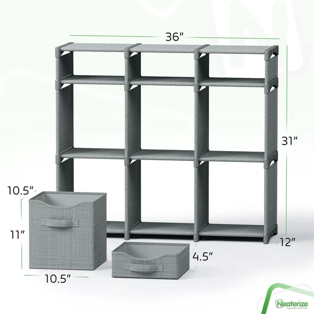 Alt view image 2 of 6 - Cube Storage Organizer with Storage Bins Included - The Perfect Closet Organizers and Storage Solution. Includes 9 Storage Cubes, Great For Toy Storage, Closet Storage, Clothes Storage (Grey)