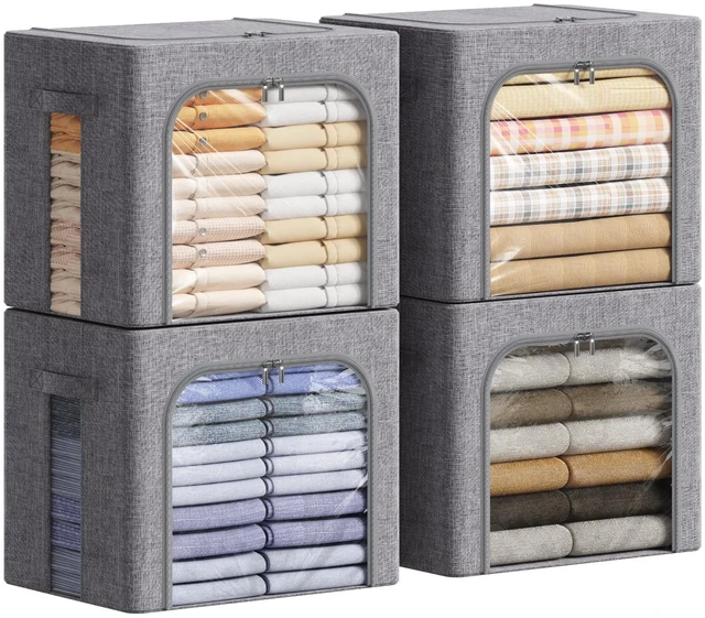 Main image of 4 Pack Clothes Storage Bins with Metal Frame, Stackable Storage Box
